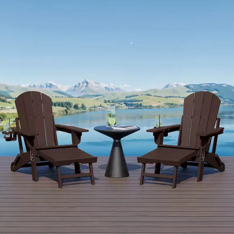 WestinTrends Malibu Folding Adjustable Adirondack Chair with Retractable Ottoman and Cup Holder (Set of 2), Red