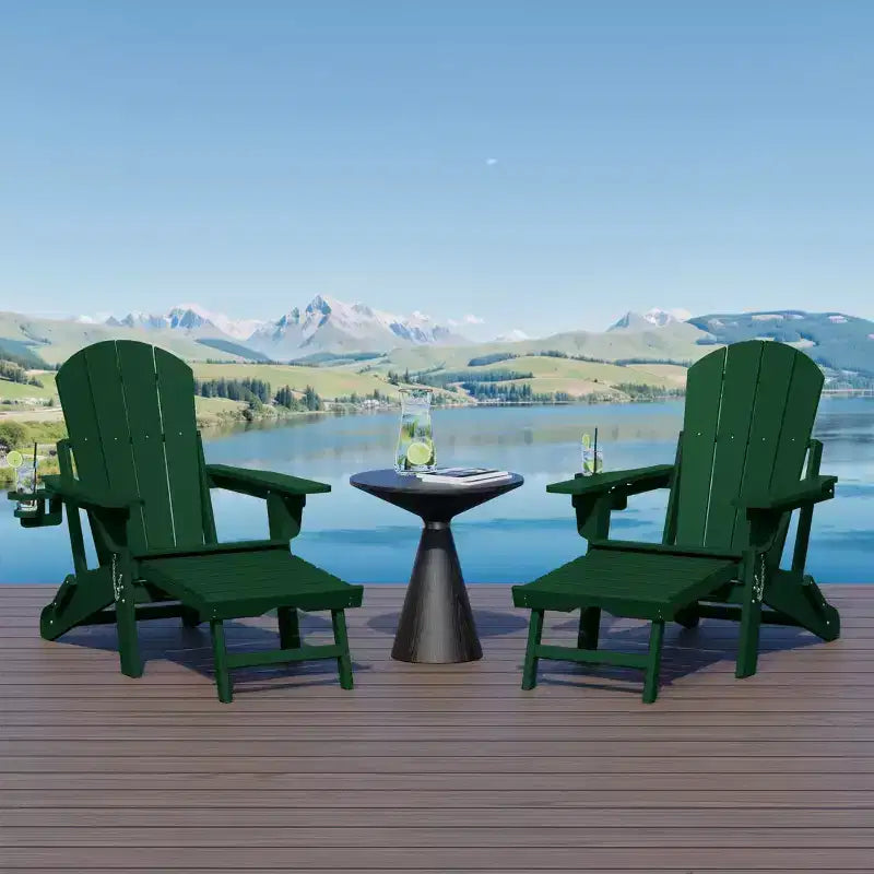 WestinTrends Malibu Folding Adjustable Adirondack Chair with Retractable Ottoman and Cup Holder (Set of 2), Red
