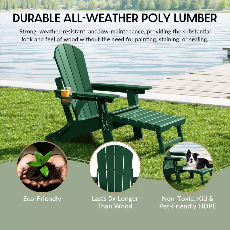 WestinTrends Malibu Folding Adjustable Adirondack Chair with Retractable Ottoman and Cup Holder (Set of 2), Red