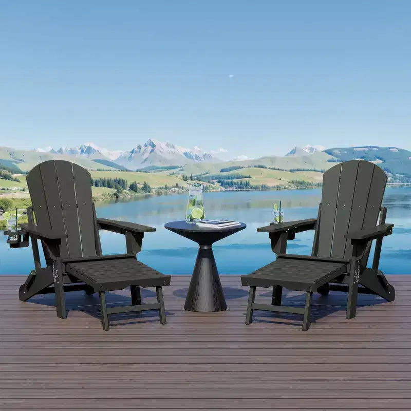 WestinTrends Malibu Folding Adjustable Adirondack Chair with Retractable Ottoman and Cup Holder (Set of 2), Red