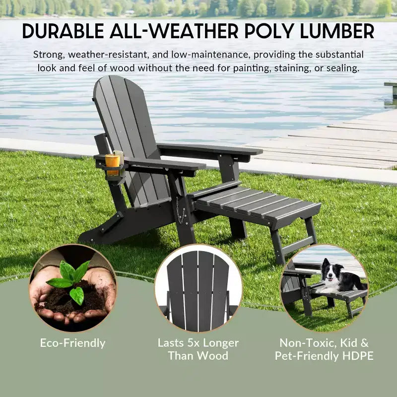 WestinTrends Malibu Folding Adjustable Adirondack Chair with Retractable Ottoman and Cup Holder (Set of 2), Red