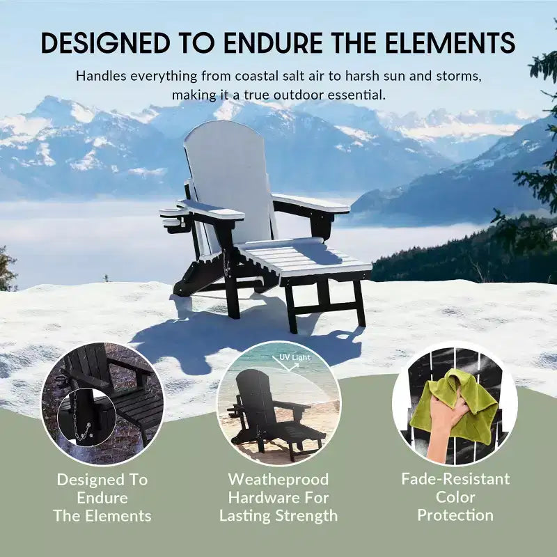WestinTrends Sedia Adirondack Pieghevole Regolabile Malibu con Poggiapiedi Retrattile e Portabicchieri, Legno Invecchiato