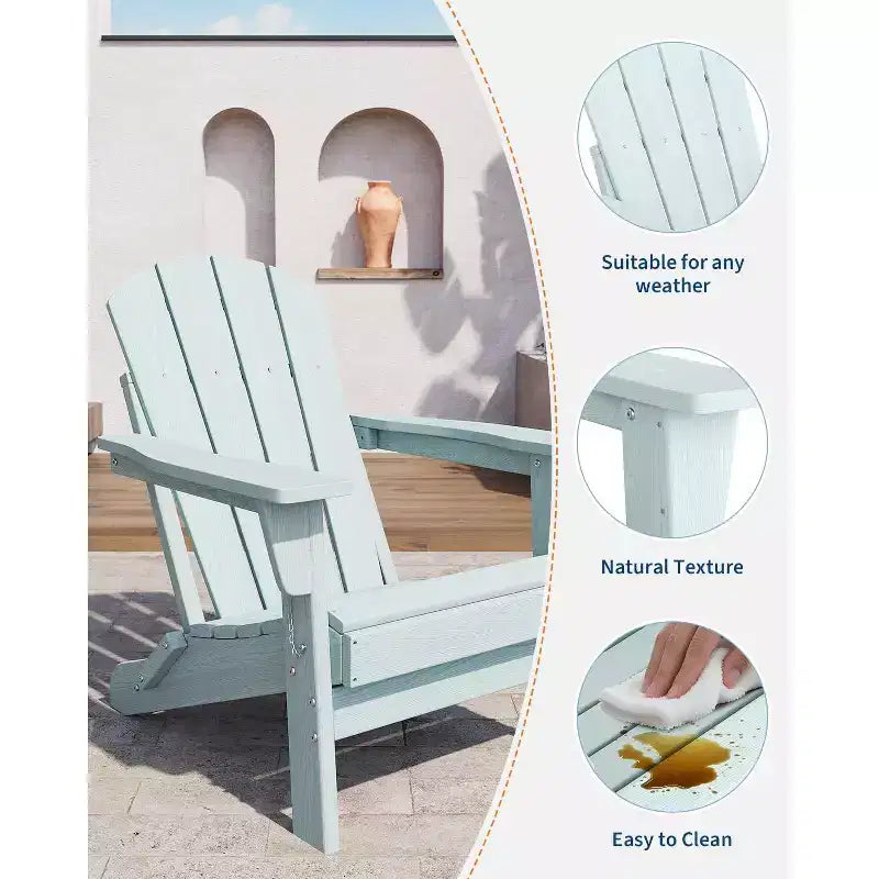 Folding Adirondack Chairs with Ergonomic Extended Backrest, Weather-Resistant HDPE Fire Pit Chairs, Outdoor Lounger for Patio, Garden & Lawn