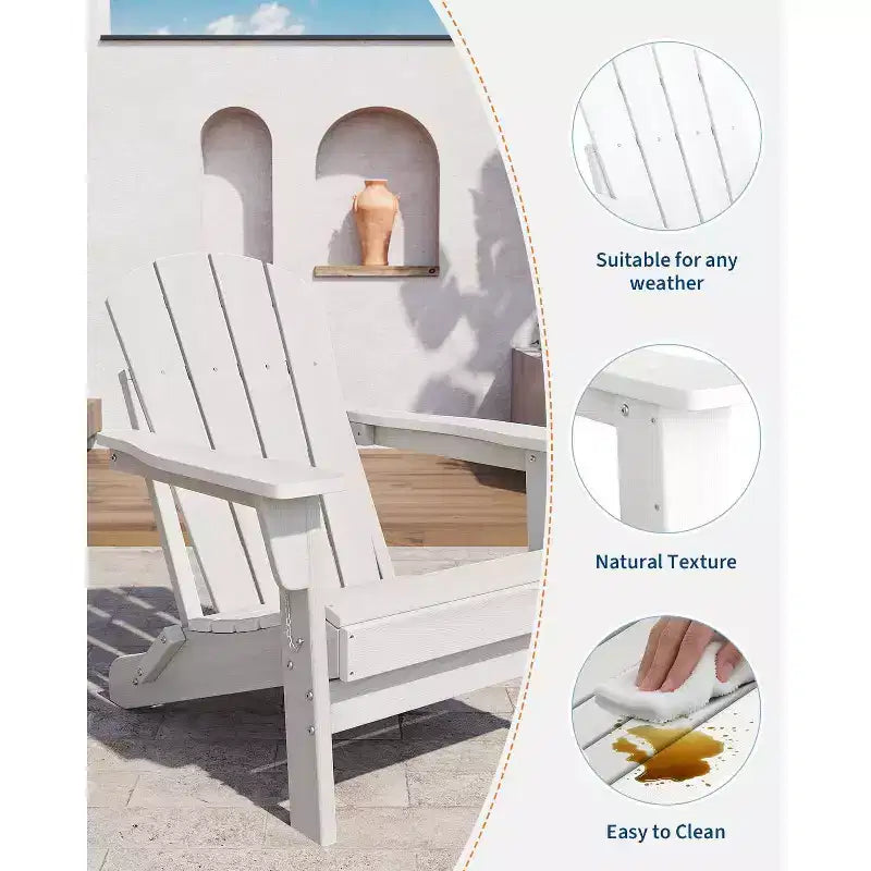 Folding Adirondack Chairs with Ergonomic Extended Backrest, Weather-Resistant HDPE Fire Pit Chairs, Outdoor Lounger for Patio, Garden & Lawn
