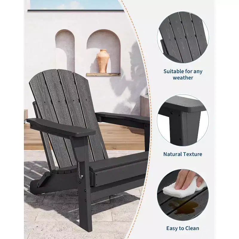 Folding Adirondack Chairs with Ergonomic Extended Backrest, Weather-Resistant HDPE Fire Pit Chairs, Outdoor Lounger for Patio, Garden & Lawn