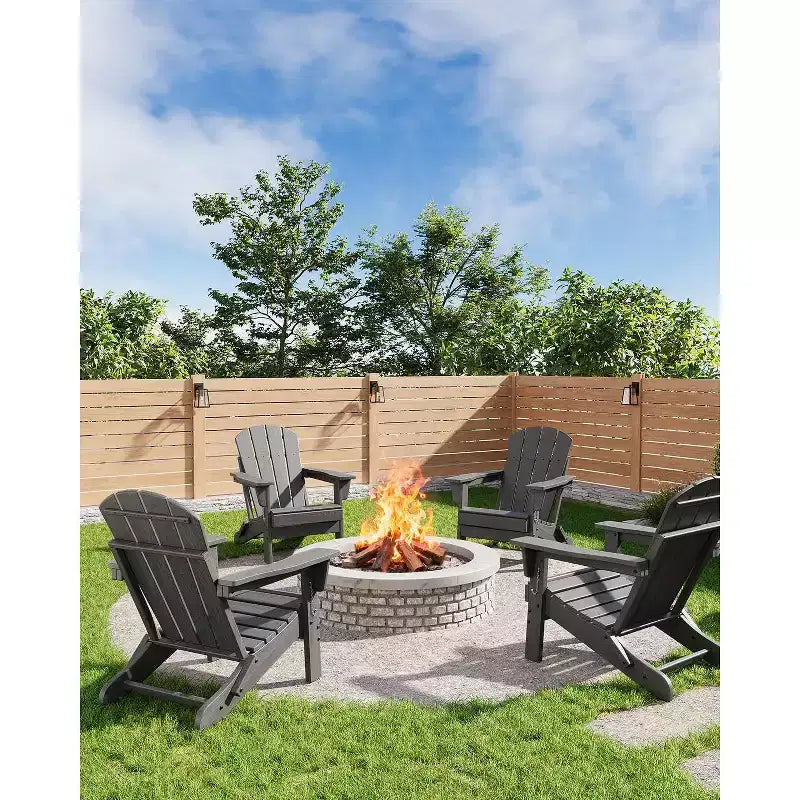 Folding Adirondack Chairs with Ergonomic Extended Backrest, Weather-Resistant HDPE Fire Pit Chairs, Outdoor Lounger for Patio, Garden & Lawn