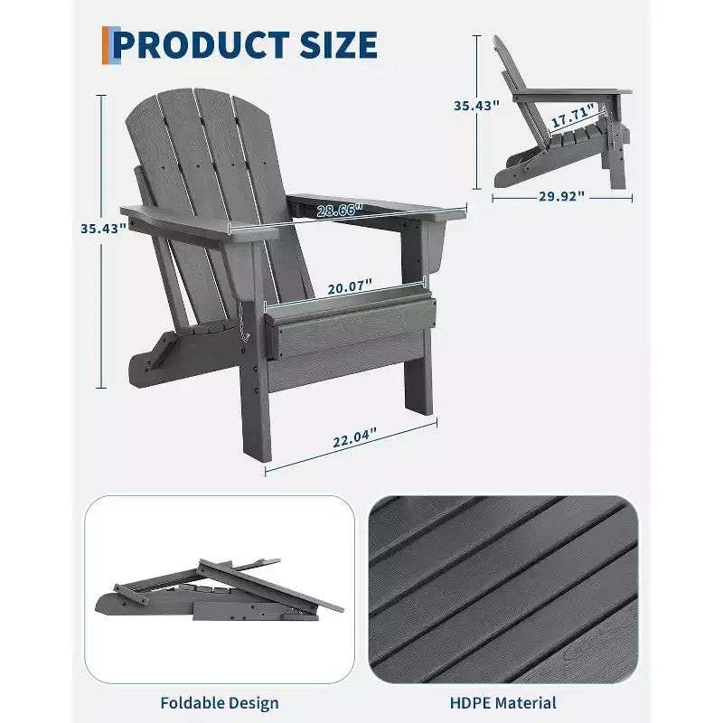 Set di 2 sedie Adirondack pieghevoli, in plastica HDPE resistente alle intemperie, sedie da esterno sovradimensionate per patio, prato, giardino, cortile, terrazza, capacità di 172 kg