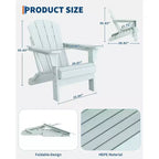 Set di 2 sedie Adirondack pieghevoli, in plastica HDPE resistente alle intemperie, sedie da esterno sovradimensionate per patio, prato, giardino, cortile, terrazza, capacità di 172 kg