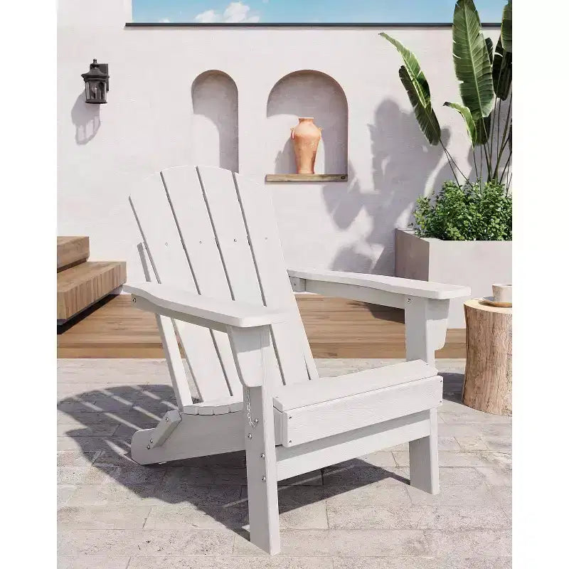 Folding Adirondack Chair Set of 4, HDPE Plastic Weather Resistant Oversized Outdoor Chair for Patio, Lawn, Garden, Backyard, Deck, 380 Lb Support