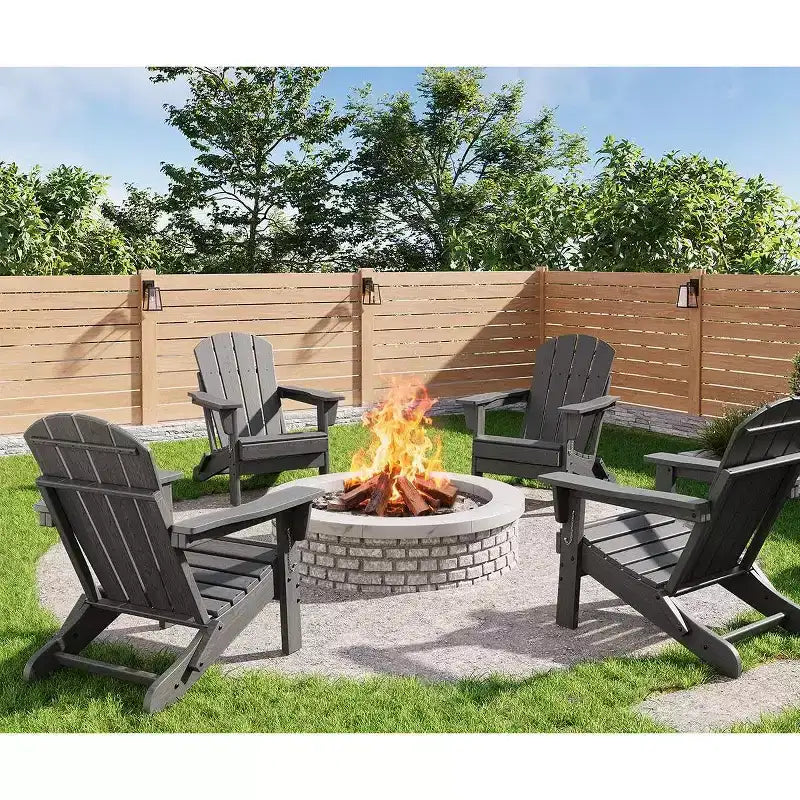Set da 4 sedie Adirondack pieghevoli, in plastica HDPE resistente alle intemperie, sedie da esterno di grandi dimensioni per patio, prato, giardino, cortile, terrazza, portata 172 kg