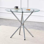 Tavolo da pranzo rotondo Okak, moderno, in vetro temperato, per 4 persone, con base incrociata in metallo, per sala da pranzo, soggiorno, ufficio, cucina