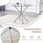 Tavolo da pranzo rotondo Okak, moderno, in vetro temperato, per 4 persone, con base incrociata in metallo, per sala da pranzo, soggiorno, ufficio, cucina