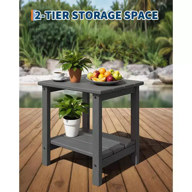 3 Piece Folding Adirondack Chairs Set with Side Table, All Weather HDPE Outdoor Furniture Set for 2, Space Saving for Patio Garden Lawn