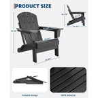 3 Piece Folding Adirondack Chairs Set with Side Table, All Weather HDPE Outdoor Furniture Set for 2, Space Saving for Patio Garden Lawn