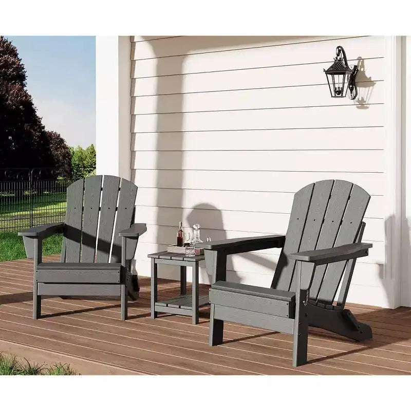 3 Piece Folding Adirondack Chairs Set with Side Table, All Weather HDPE Outdoor Furniture Set for 2, Space Saving for Patio Garden Lawn