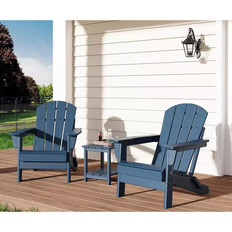 3 Piece Folding Adirondack Chairs Set with Side Table, All Weather HDPE Outdoor Furniture Set for 2, Space Saving for Patio Garden Lawn