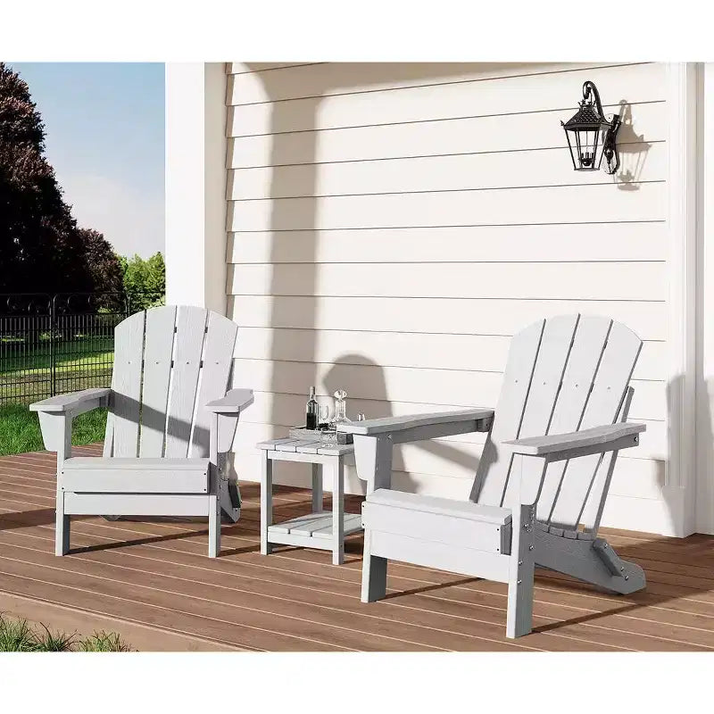 3 Piece Folding Adirondack Chairs Set with Side Table, All Weather HDPE Outdoor Furniture Set for 2, Space Saving for Patio Garden Lawn