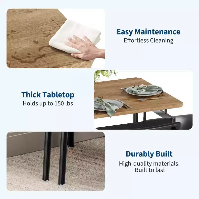 Set da pranzo da 5 pezzi, set da tavolo da cucina in legno con 4 sedie imbottite in PU, set da pranzo industriale con struttura in metallo, marrone