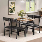 Set da pranzo da 5 pezzi, set da tavolo da cucina in legno con 4 sedie imbottite in PU, set da pranzo industriale con struttura in metallo, marrone