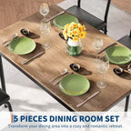 Set da pranzo da 5 pezzi, set da tavolo da cucina in legno con 4 sedie imbottite in PU, set da pranzo industriale con struttura in metallo, marrone