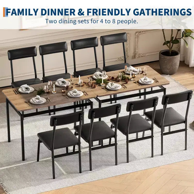 Set da pranzo da 5 pezzi, set da tavolo da cucina in legno con 4 sedie imbottite in PU, set da pranzo industriale con struttura in metallo, marrone