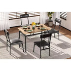 Set da pranzo da 5 pezzi, set da tavolo da cucina in legno con 4 sedie imbottite in PU, set da pranzo industriale con struttura in metallo, marrone