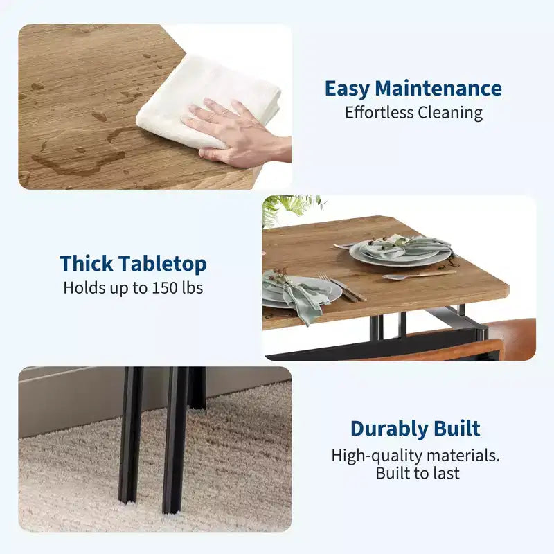 Set da pranzo da 5 pezzi, set da tavolo da cucina in legno con 4 sedie imbottite in PU, set da pranzo industriale con struttura in metallo, marrone
