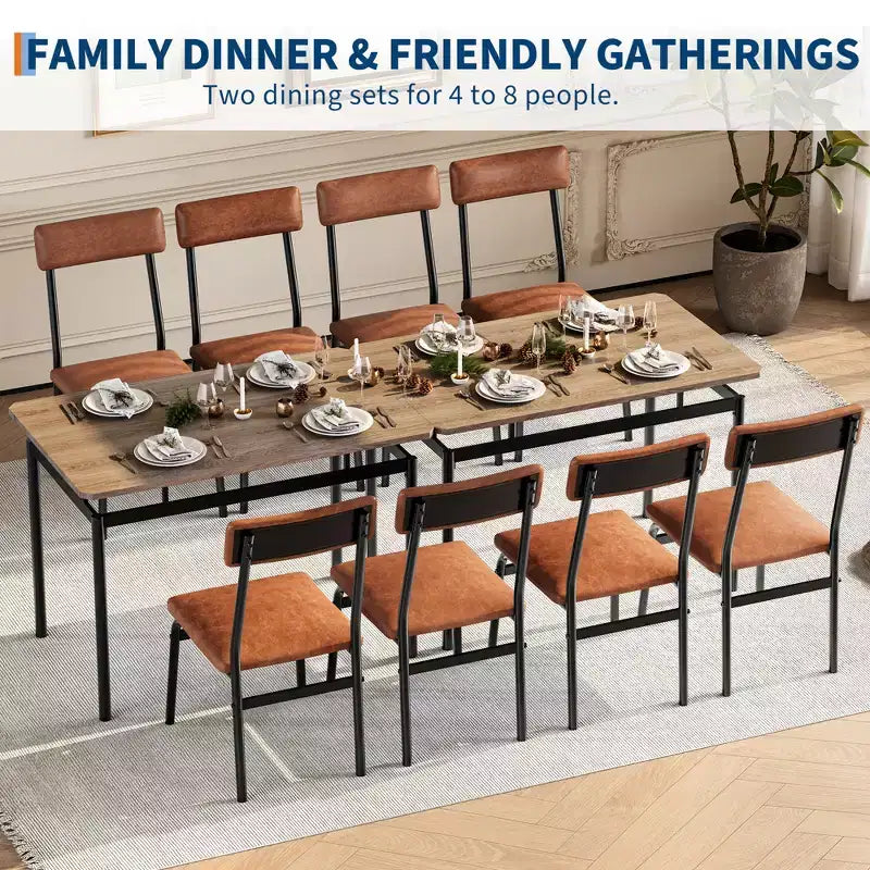 Set da pranzo da 5 pezzi, set da tavolo da cucina in legno con 4 sedie imbottite in PU, set da pranzo industriale con struttura in metallo, marrone