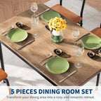 Set da pranzo da 5 pezzi, set da tavolo da cucina in legno con 4 sedie imbottite in PU, set da pranzo industriale con struttura in metallo, marrone