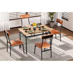 Set da pranzo da 5 pezzi, set da tavolo da cucina in legno con 4 sedie imbottite in PU, set da pranzo industriale con struttura in metallo, marrone