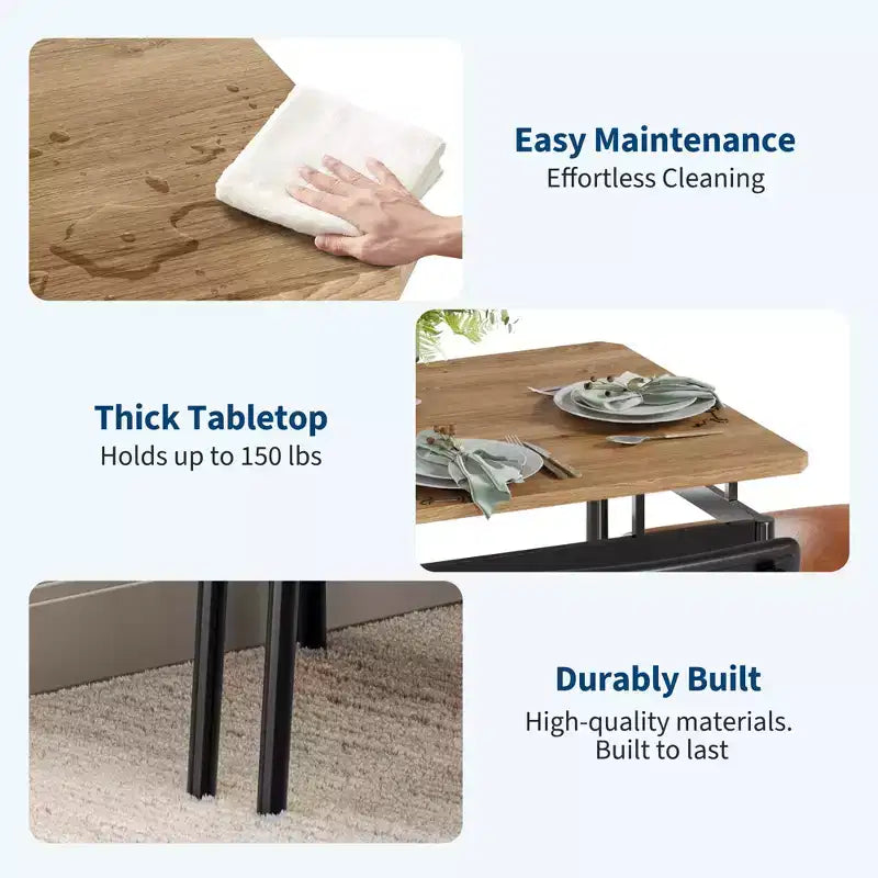 Set da pranzo da 5 pezzi, set da tavolo da cucina in legno con 4 sedie imbottite in PU, set da pranzo industriale con struttura in metallo, marrone