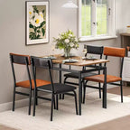 Set da pranzo da 5 pezzi, set da tavolo da cucina in legno con 4 sedie imbottite in PU, set da pranzo industriale con struttura in metallo, marrone