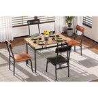 Set da pranzo da 5 pezzi, set da tavolo da cucina in legno con 4 sedie imbottite in PU, set da pranzo industriale con struttura in metallo, marrone