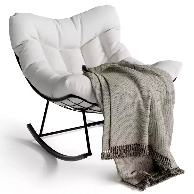 TROPOW Outdoor Papasan Rocking Chair, Oversized Patio Wicker Egg Chair with Soft Thick Cushio, Lounge Rocker, Comfy Reading Chairs for Balcony