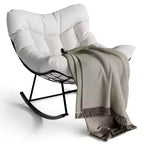 TROPOW Outdoor Papasan Rocking Chair, Oversized Patio Wicker Egg Chair with Soft Thick Cushio, Lounge Rocker, Comfy Reading Chairs for Balcony