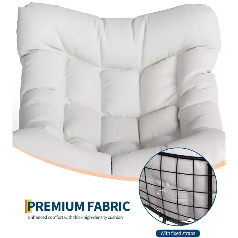 TROPOW Outdoor Papasan Rocking Chair, Oversized Patio Wicker Egg Chair with Soft Thick Cushio, Lounge Rocker, Comfy Reading Chairs for Balcony