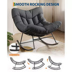 TROPOW Outdoor Papasan Rocking Chair, Oversized Patio Wicker Egg Chair with Soft Thick Cushio, Lounge Rocker, Comfy Reading Chairs for Balcony