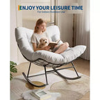 TROPOW Outdoor Papasan Rocking Chair, Oversized Patio Wicker Egg Chair with Soft Thick Cushio, Lounge Rocker, Comfy Reading Chairs for Balcony