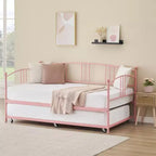 GustoWave Twin Size Metal Daybed with Trundle and Steel Slat Support, Twin Sofa Bed with Arched Headboard
