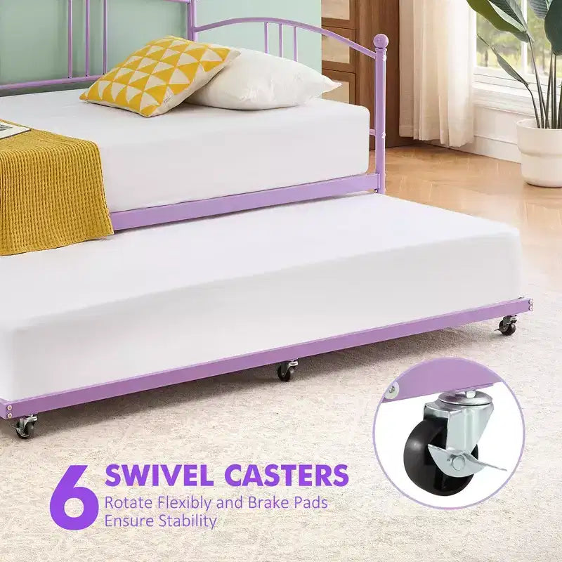 GustoWave Twin Size Metal Daybed with Trundle and Steel Slat Support, Twin Sofa Bed with Arched Headboard