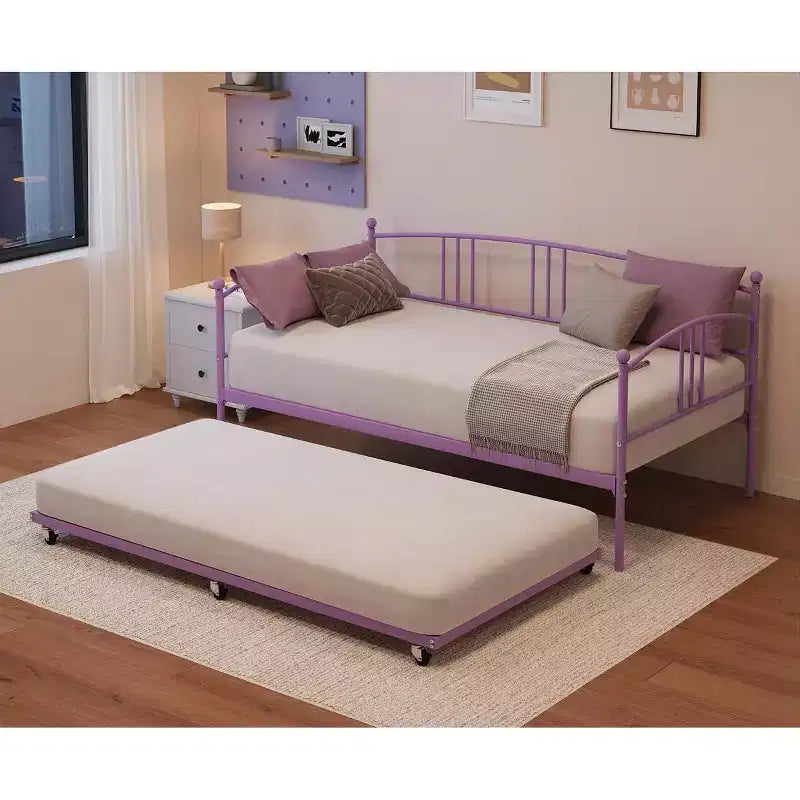 GustoWave Twin Size Metal Daybed with Trundle and Steel Slat Support, Twin Sofa Bed with Arched Headboard