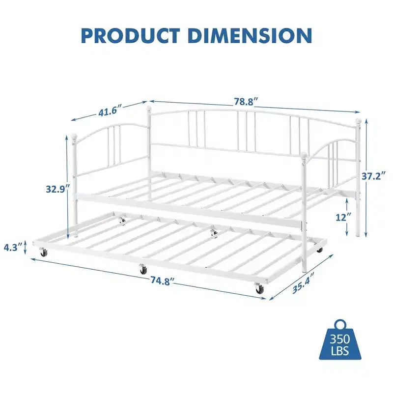 GustoWave Twin Size Metal Daybed with Trundle and Steel Slat Support, Twin Sofa Bed with Arched Headboard