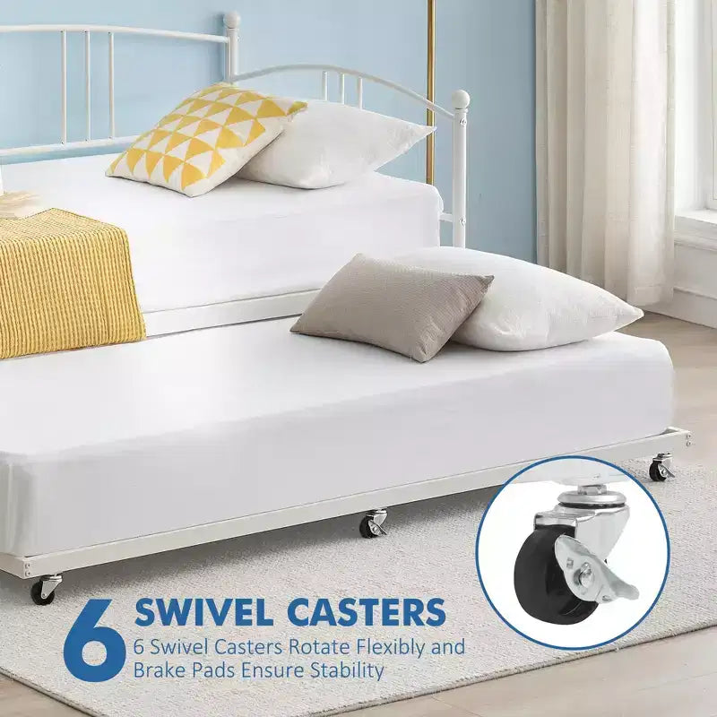 GustoWave Twin Size Metal Daybed with Trundle and Steel Slat Support, Twin Sofa Bed with Arched Headboard