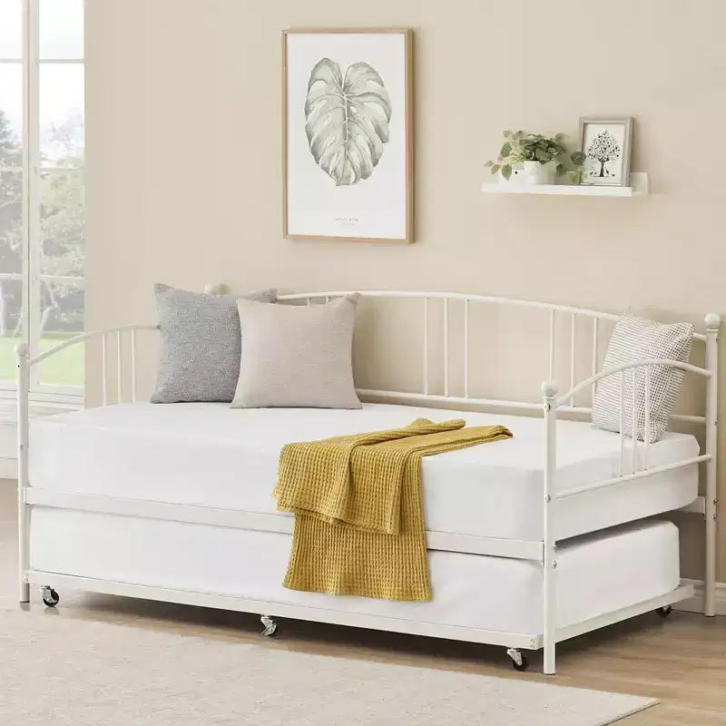 GustoWave Twin Size Metal Daybed with Trundle and Steel Slat Support, Twin Sofa Bed with Arched Headboard