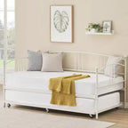 GustoWave Twin Size Metal Daybed with Trundle and Steel Slat Support, Twin Sofa Bed with Arched Headboard