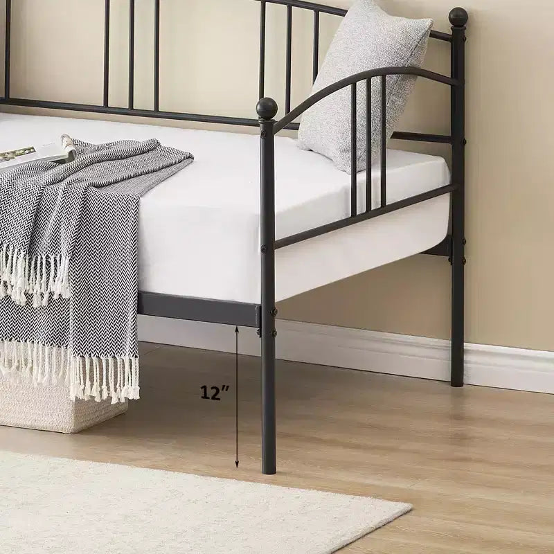 GustoWave Twin Size Metal Daybed with Trundle and Steel Slat Support, Twin Sofa Bed with Arched Headboard