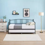GustoWave Twin Size Metal Daybed with Trundle and Steel Slat Support, Twin Sofa Bed with Arched Headboard