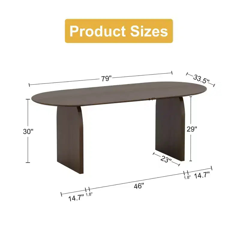 79 Farmhouse Oval Black Dining Table for 6-8 People with Round Arched Table Legs for Dining Room and Living Room