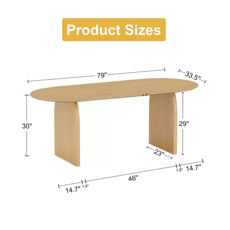 79 Farmhouse Oval Black Dining Table for 6-8 People with Round Arched Table Legs for Dining Room and Living Room