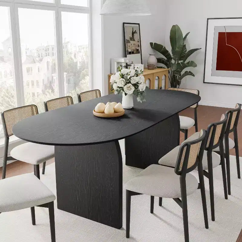79 Farmhouse Oval Black Dining Table for 6-8 People with Round Arched Table Legs for Dining Room and Living Room